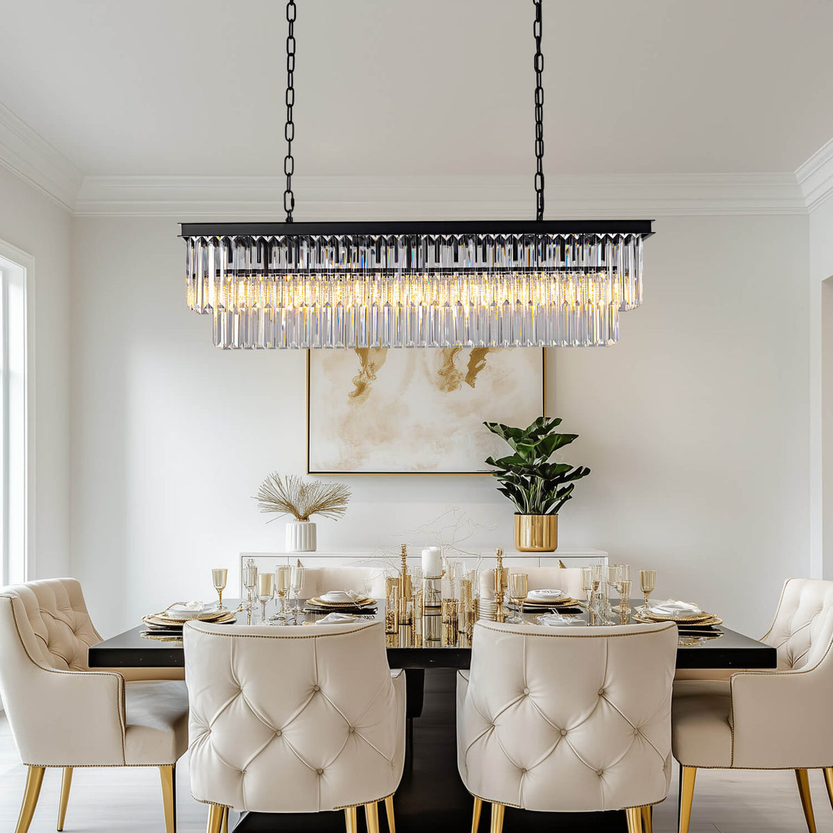 Lustre Rectangulaire Cristal Salle à Manger Noir design