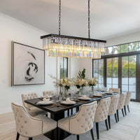 Lustre Rectangulaire Cristal Salle à Manger Noir gros plan