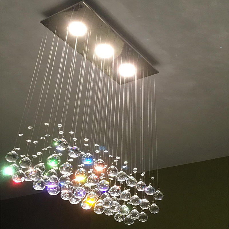 Lustre Rectangulaire Cristal Argenté 3 Lumières allumé ambiance
