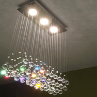 Lustre Rectangulaire Cristal Argenté 3 Lumières allumé ambiance