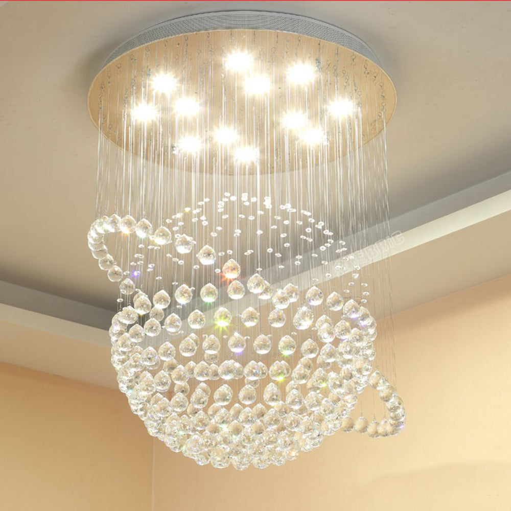 Lustre Sphère Cristal Argenté Salon allumé ambiance