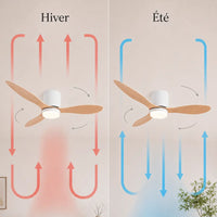 Plafonnier Ventilateur Silencieux Bois Clair LED vu de face