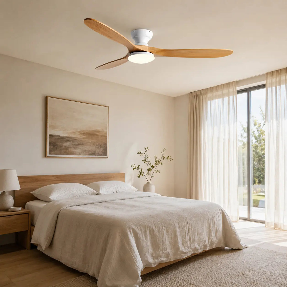 Plafonnier Ventilateur Silencieux Bois Naturel Moderne LED avec éclairage LED intégré