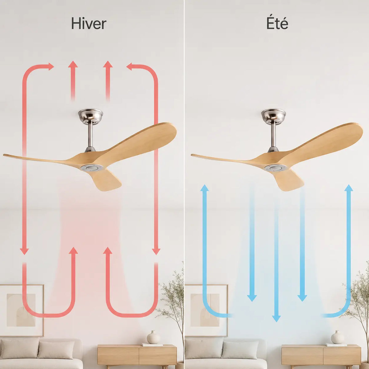Plafonnier Ventilateur Silencieux Bois Clair Vintage en ambiance
