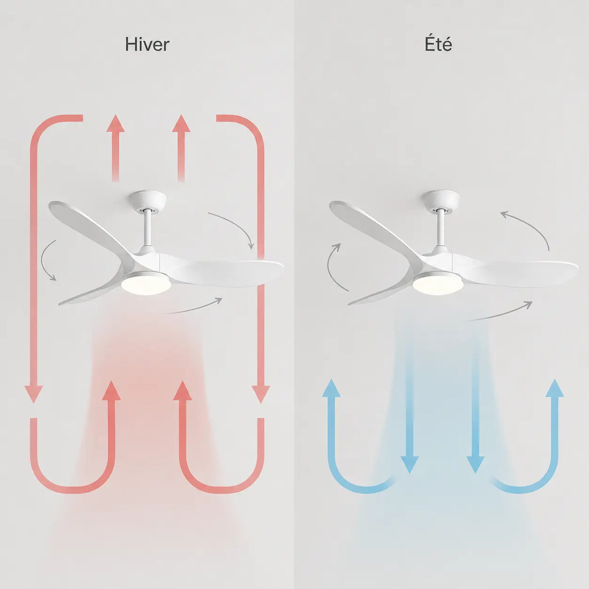 Plafonnier Ventilateur Silencieux Bois Blanc LED vu de face