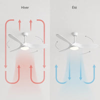 Plafonnier Ventilateur Silencieux Bois Blanc LED vu de face