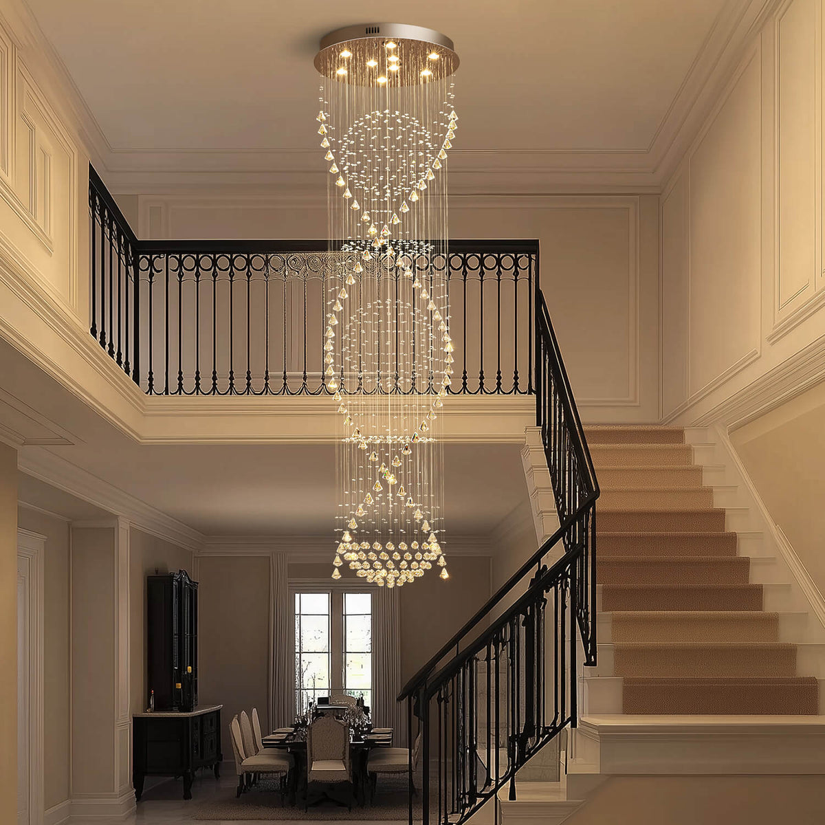 Lustre Cristal Gouttes pour Escalier et Entrée