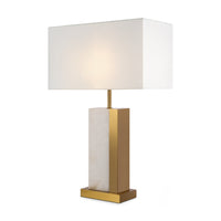 Détail du pied en albâtre et laiton de la lampe de chevet