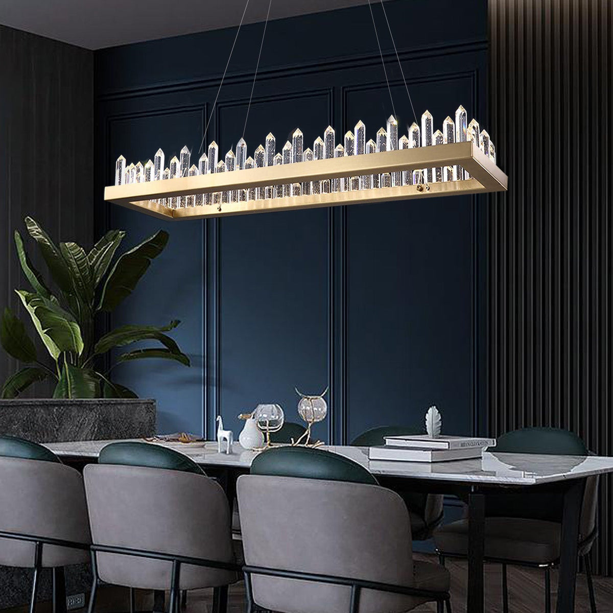 Lustre Rectangulaire Cristal Doré