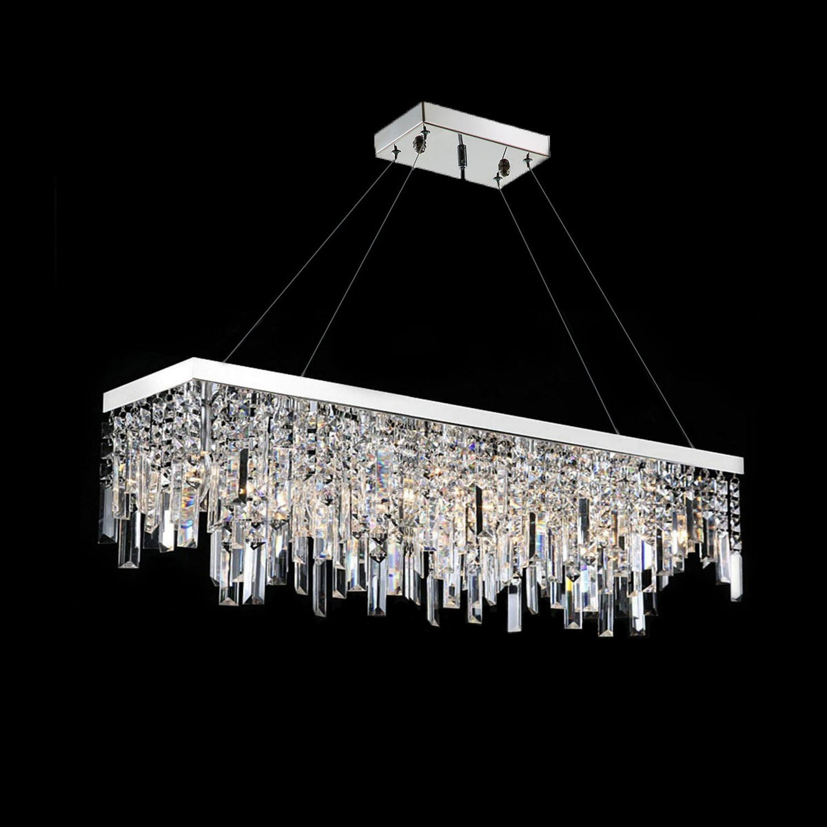 Lustre Rectangulaire Cristal Argenté 4 Lumières salle à manger