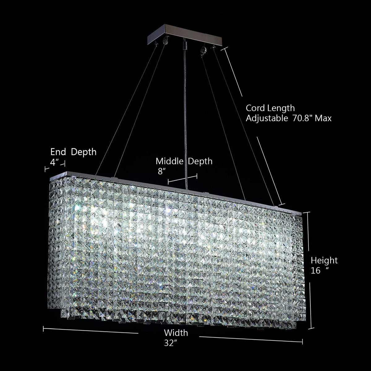 Lustre Rectangulaire Cristal Argenté Salle à Manger salle à manger