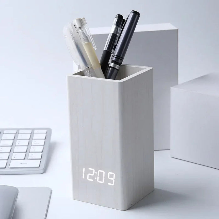 REVION - Réveil LED en Bois avec Porte-Stylo Intégré Lumio™