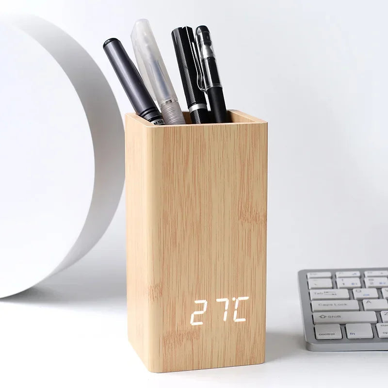 REVION - Réveil LED en Bois avec Porte-Stylo Intégré Lumio™