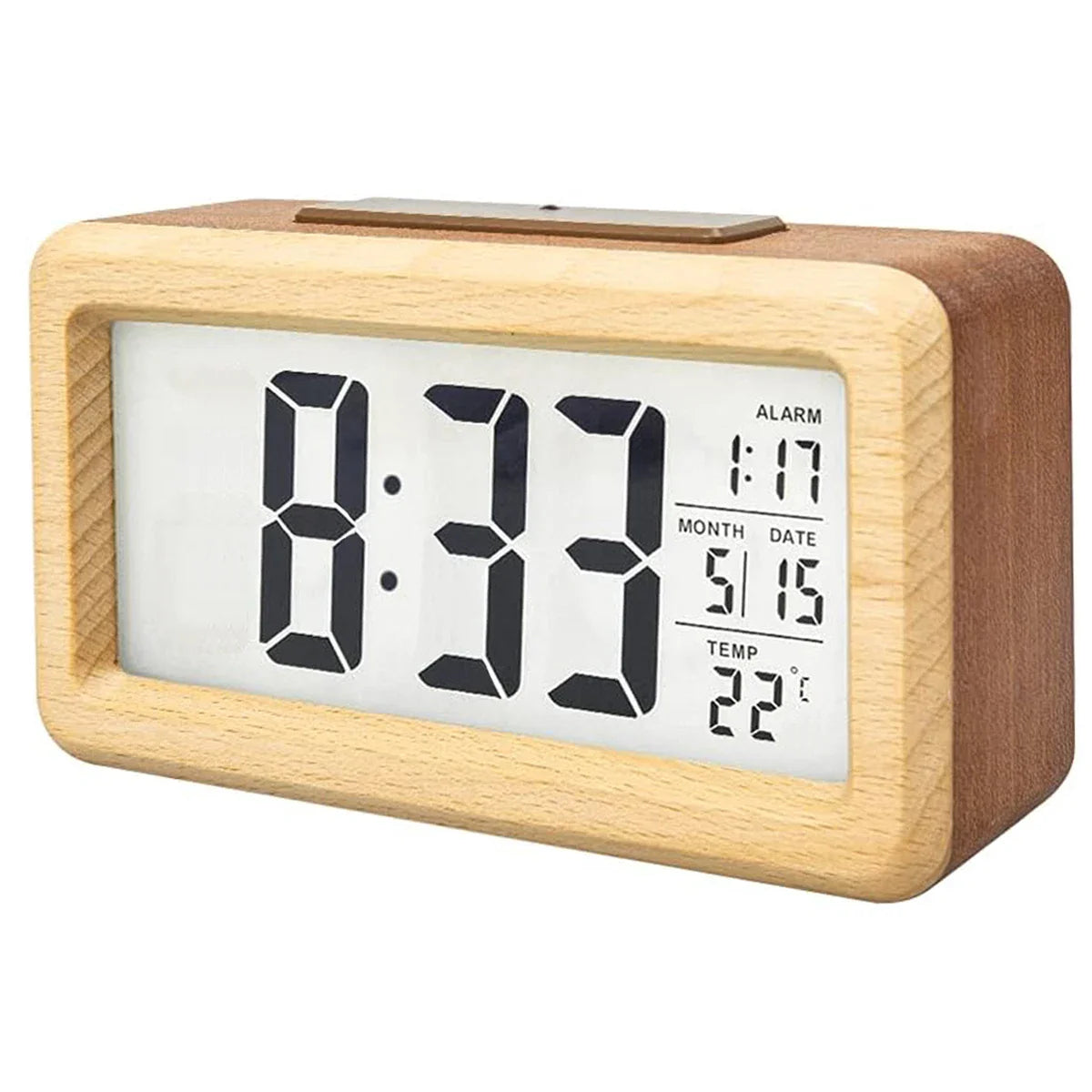 WOODSENSE - Réveil Numérique en Bois Massif avec Thermomètre et Calendrier Lumio™