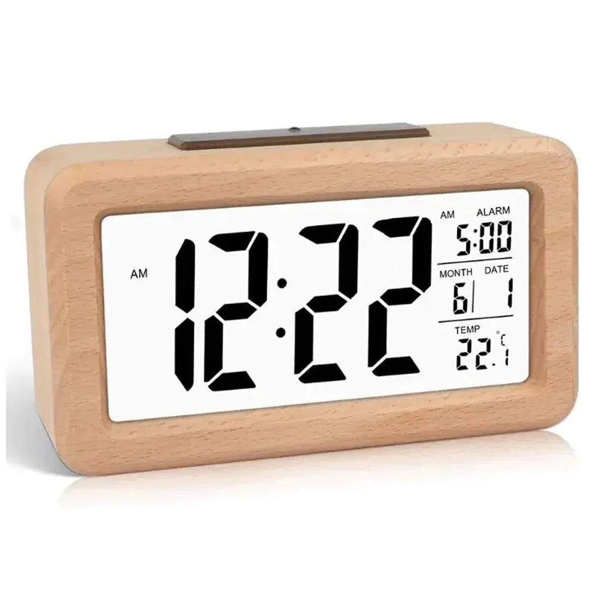 WOODSENSE - Réveil Numérique en Bois Massif avec Thermomètre et Calendrier Lumio™