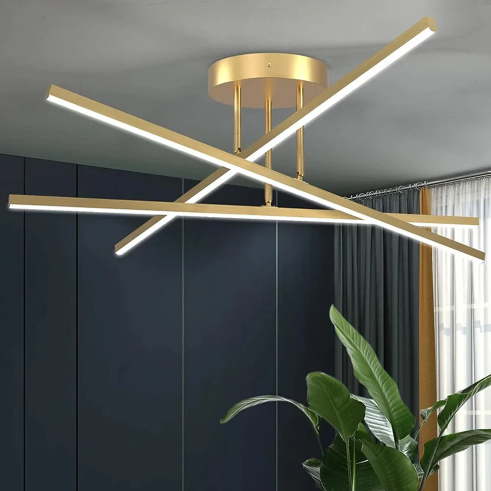 LUXLINE – Plafonnier LED Doré à Barres Croisées Minimaliste