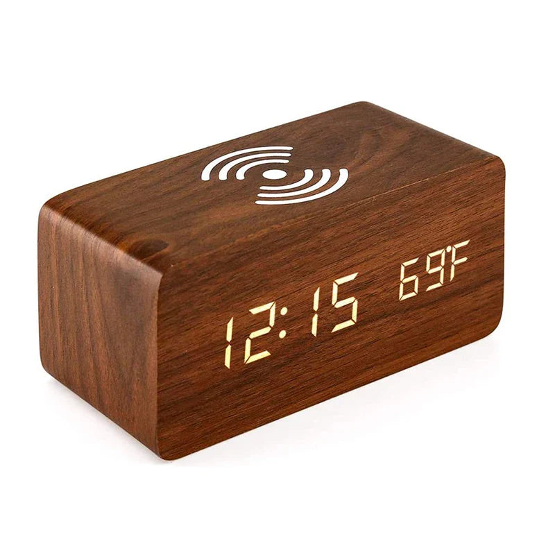 SOLENNE - Réveil Numérique en Bois avec Chargeur Sans Fil Lumio™