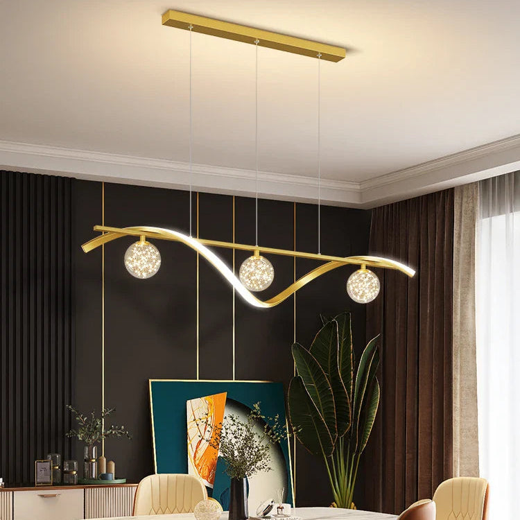 ONIA – Suspension LED Ondulée avec Sphères en Cristal Lumio™