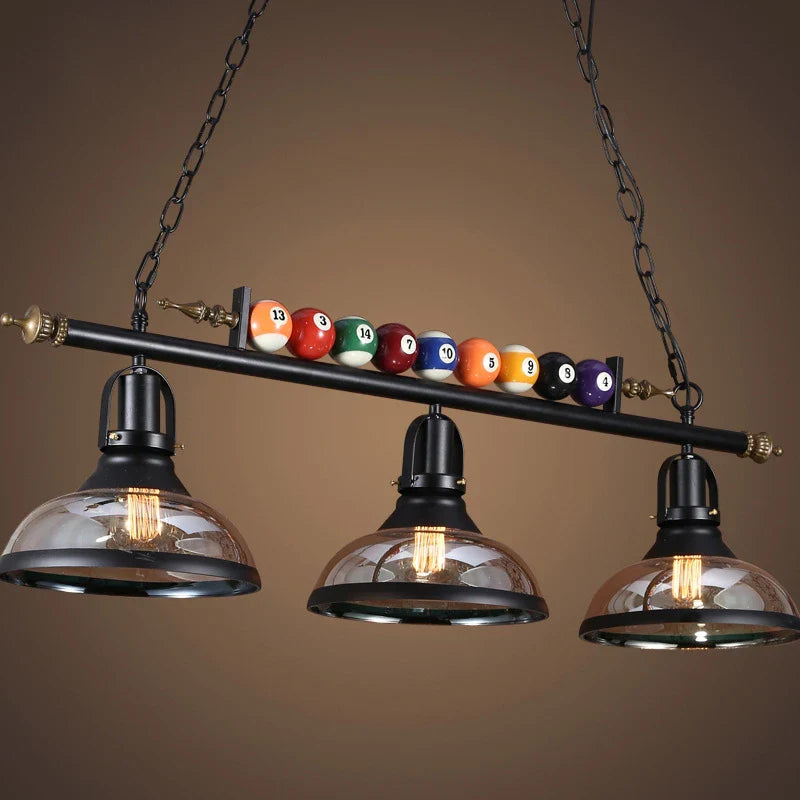 Lustre Billard Industriel en Verre et Métal Noir