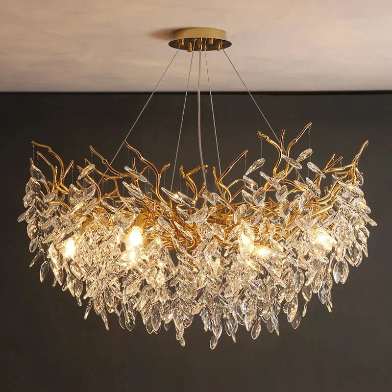 LOXA - Lustre Cristal Feuillage – Élégance Dorée Naturelle Lumio™