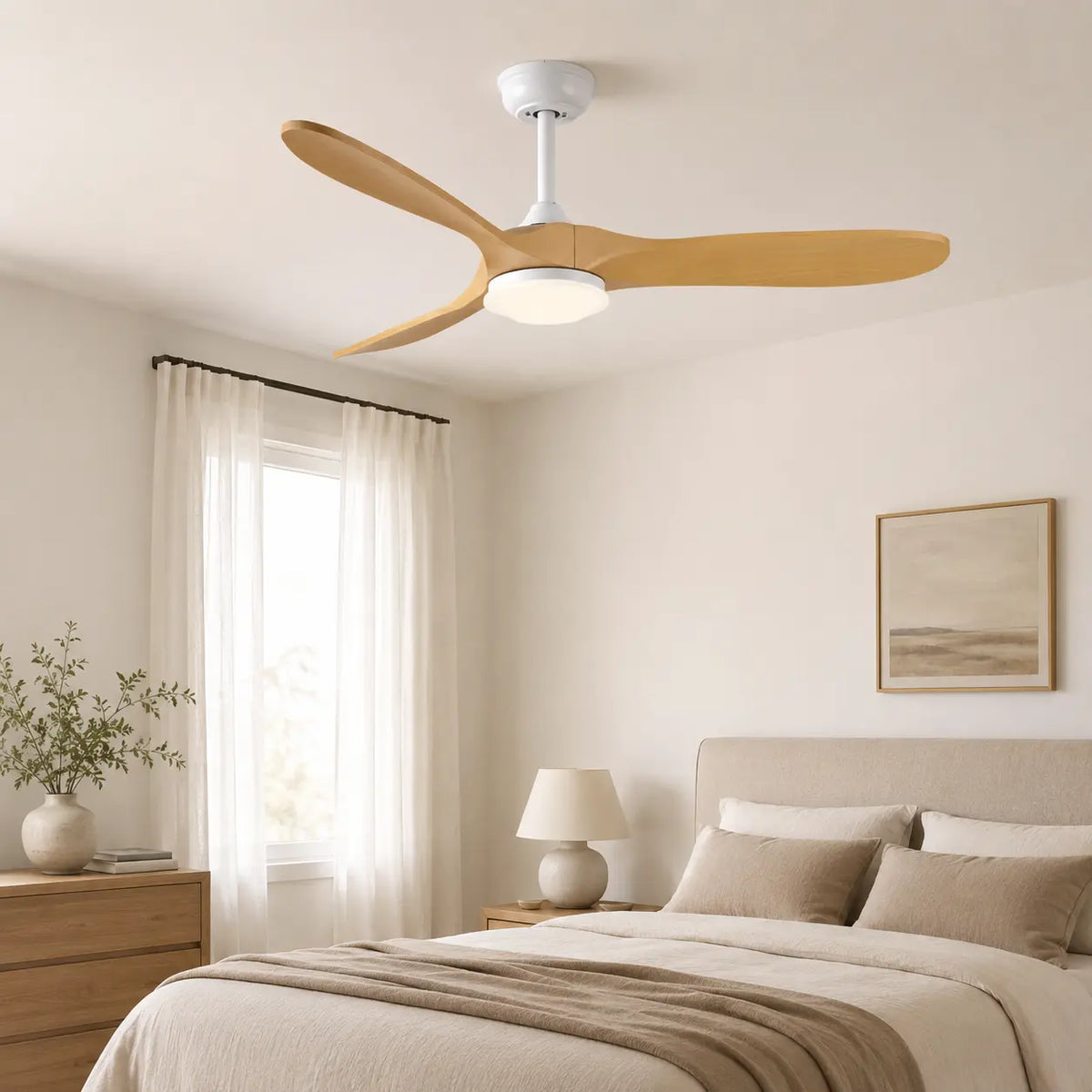 Plafonnier Ventilateur Silencieux Bois Naturel Vintage LED avec éclairage LED intégré