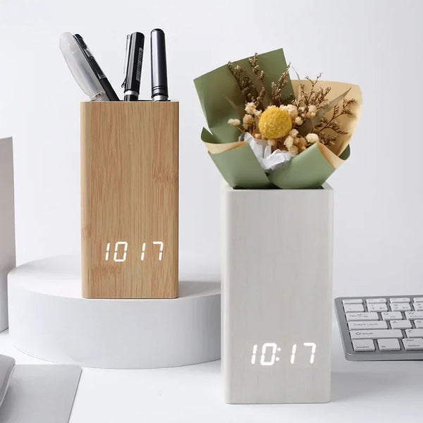 REVION - Réveil LED en Bois avec Porte-Stylo Intégré Lumio™