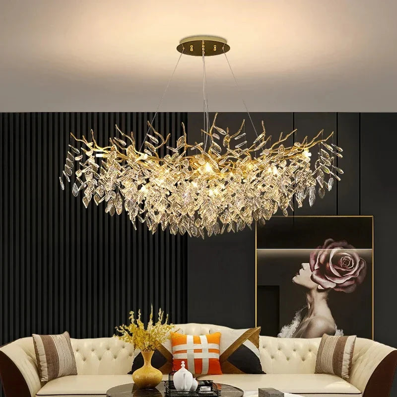 LOXA - Lustre Cristal Feuillage – Élégance Dorée Naturelle Lumio™