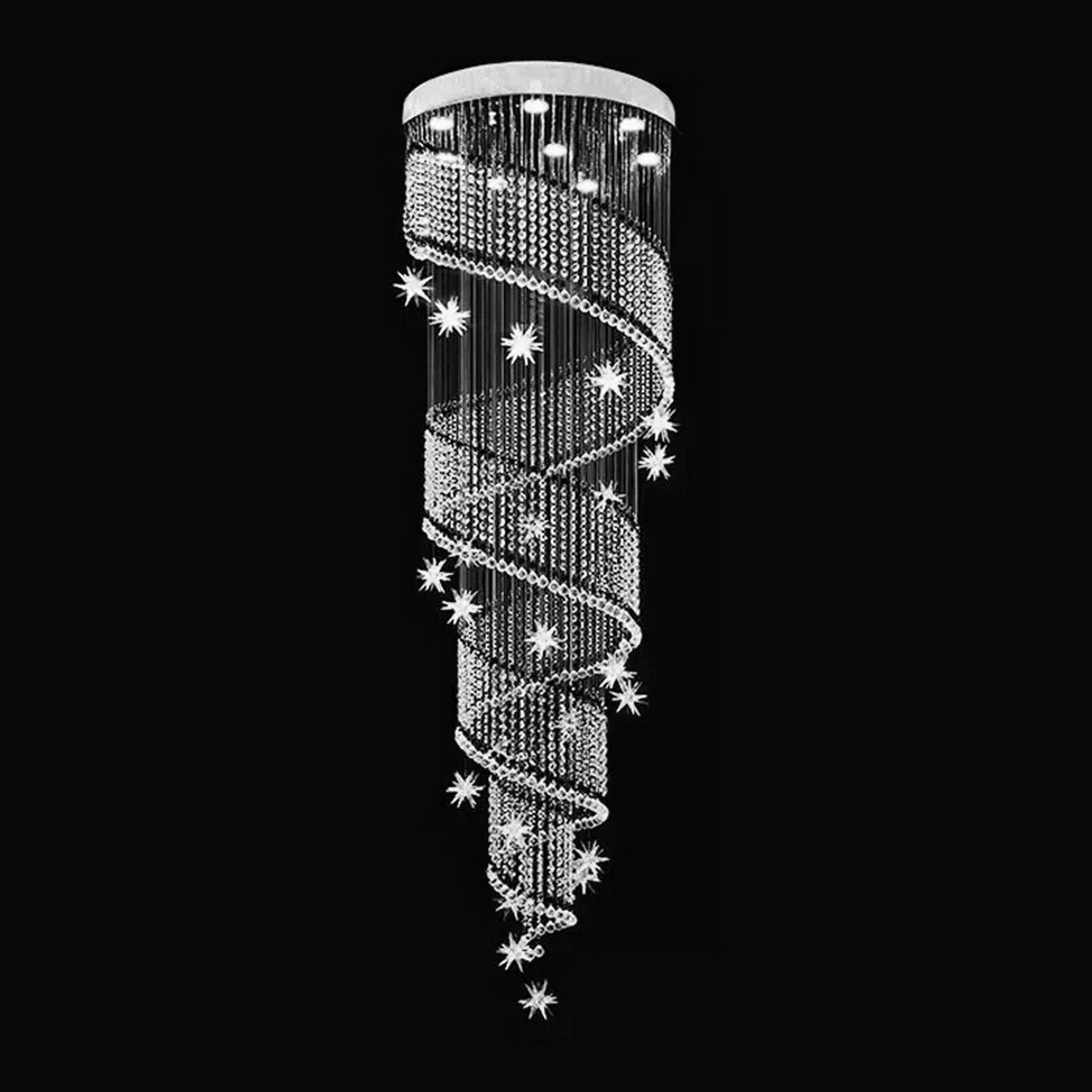 Lustre spirale cristal chrome escalier Lumio