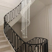 Lustre Spirale Pluie de Cristal Chrome pour Escalier