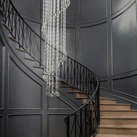 Lustre Spirale Pluie de Cristal Chrome pour Escalier
