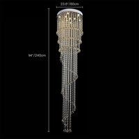 Lustre Spirale Pluie de Cristal Chrome pour Escalier