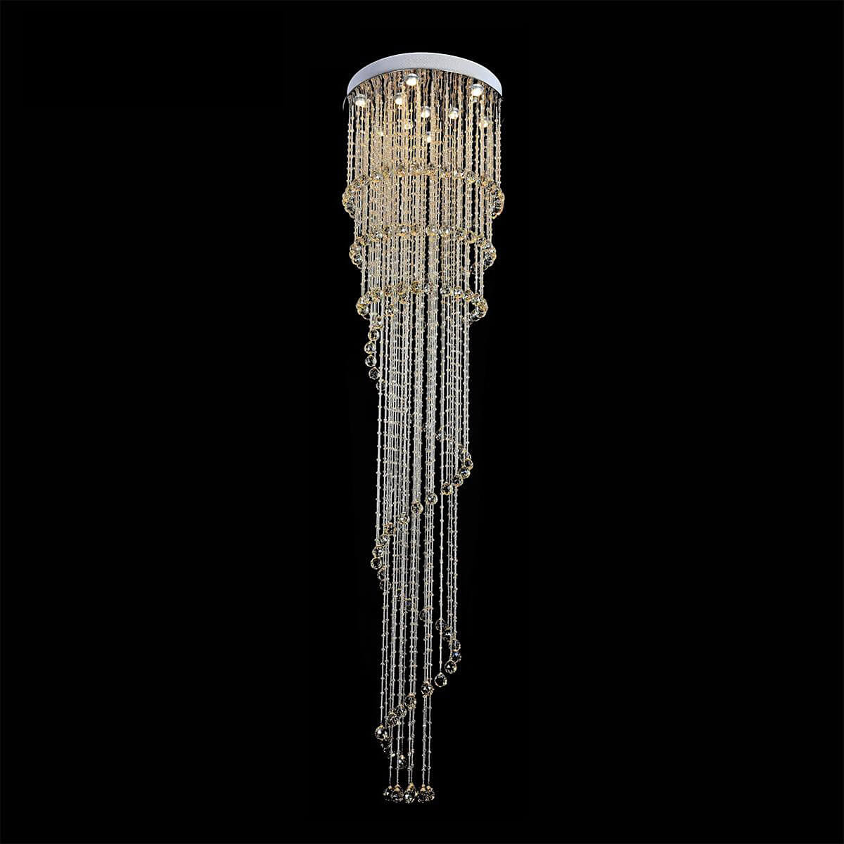 Lustre Spirale Pluie de Cristal Chrome pour Escalier