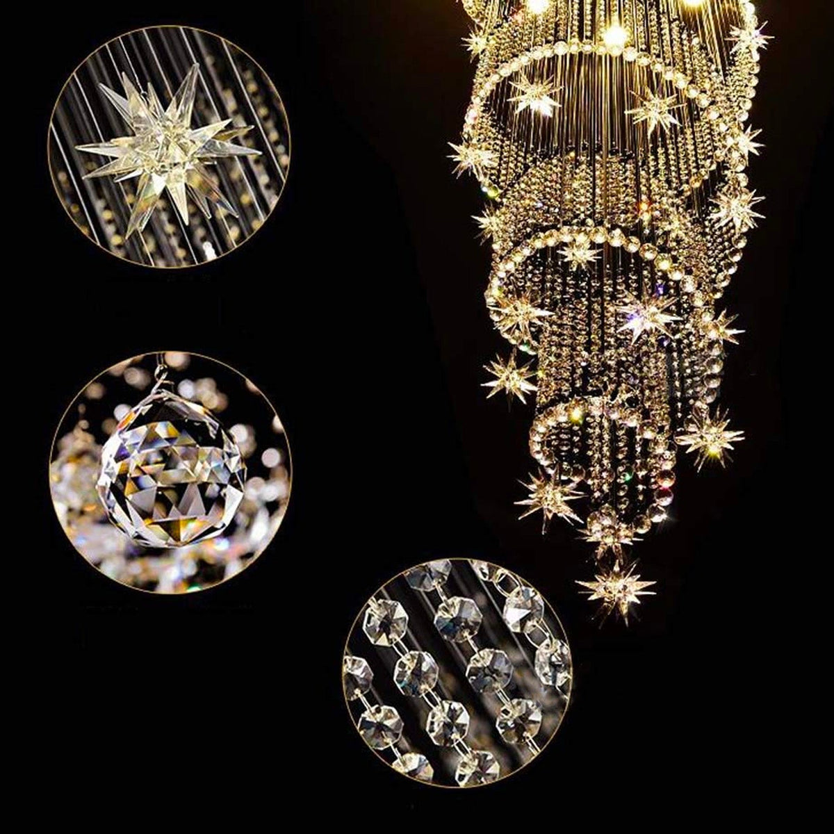 Lustre spirale cristal chrome escalier Lumio