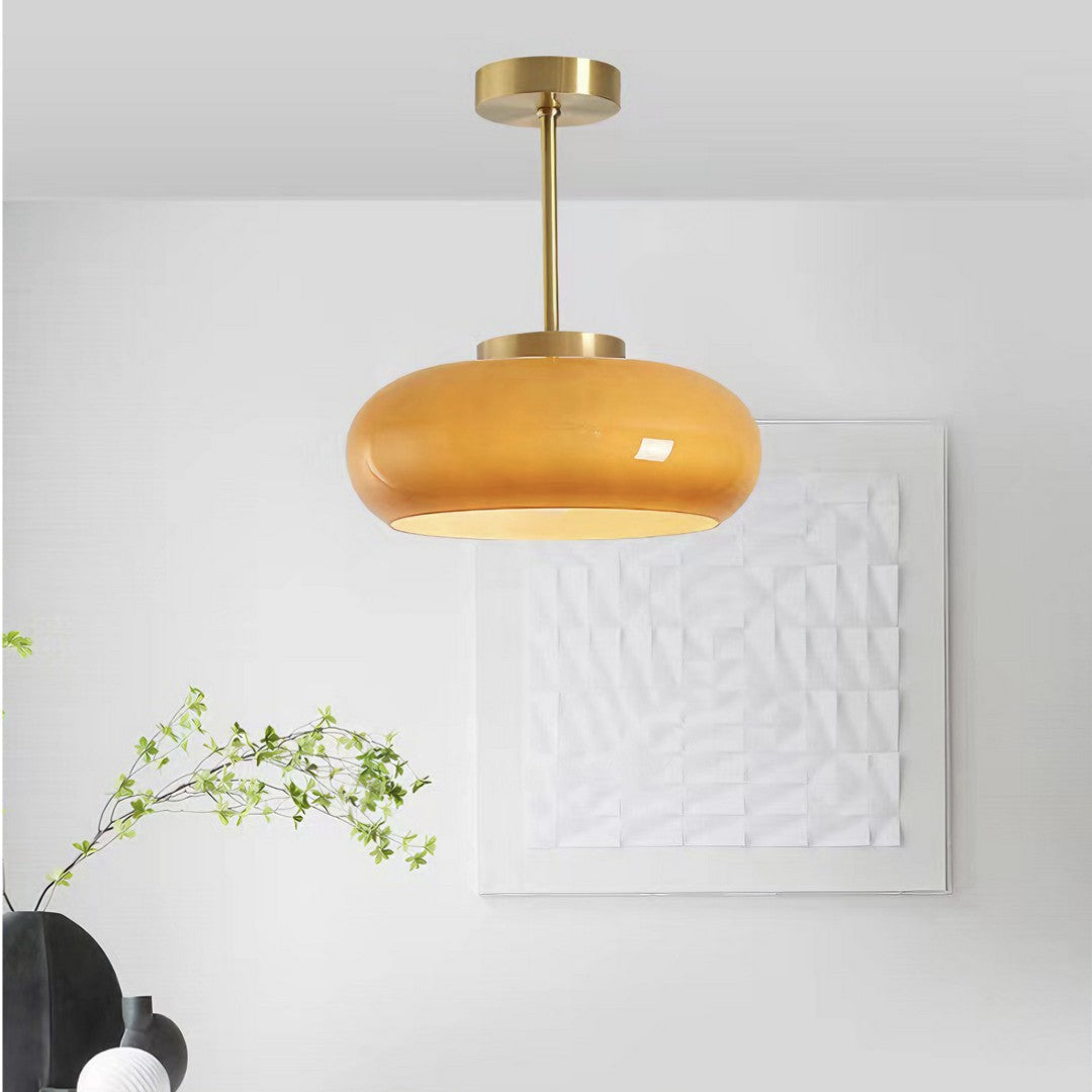 KYRO - Plafonnier Rond Moderne, Métal/Verre, Orange/Blanc. Cozy