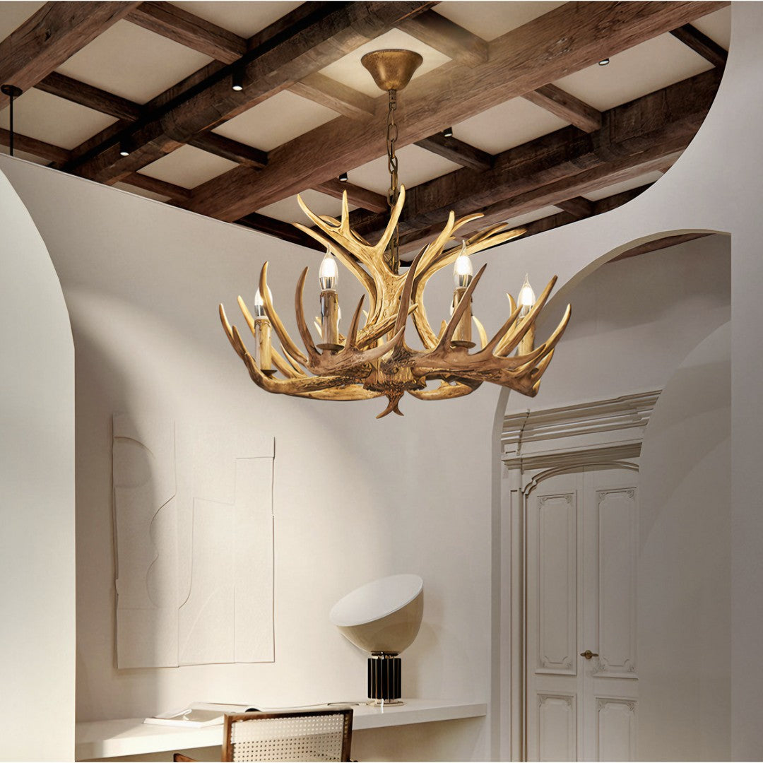 CERVANO – Lustre Bois de Cerf en Résine et Métal