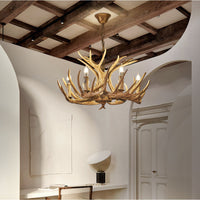 CERVANO – Lustre Bois de Cerf en Résine et Métal