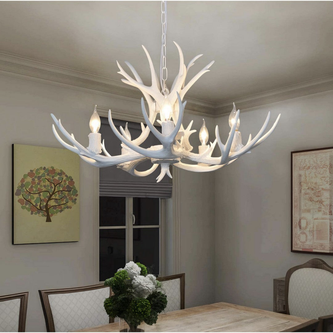 CERVANO – Lustre Bois de Cerf en Résine et Métal