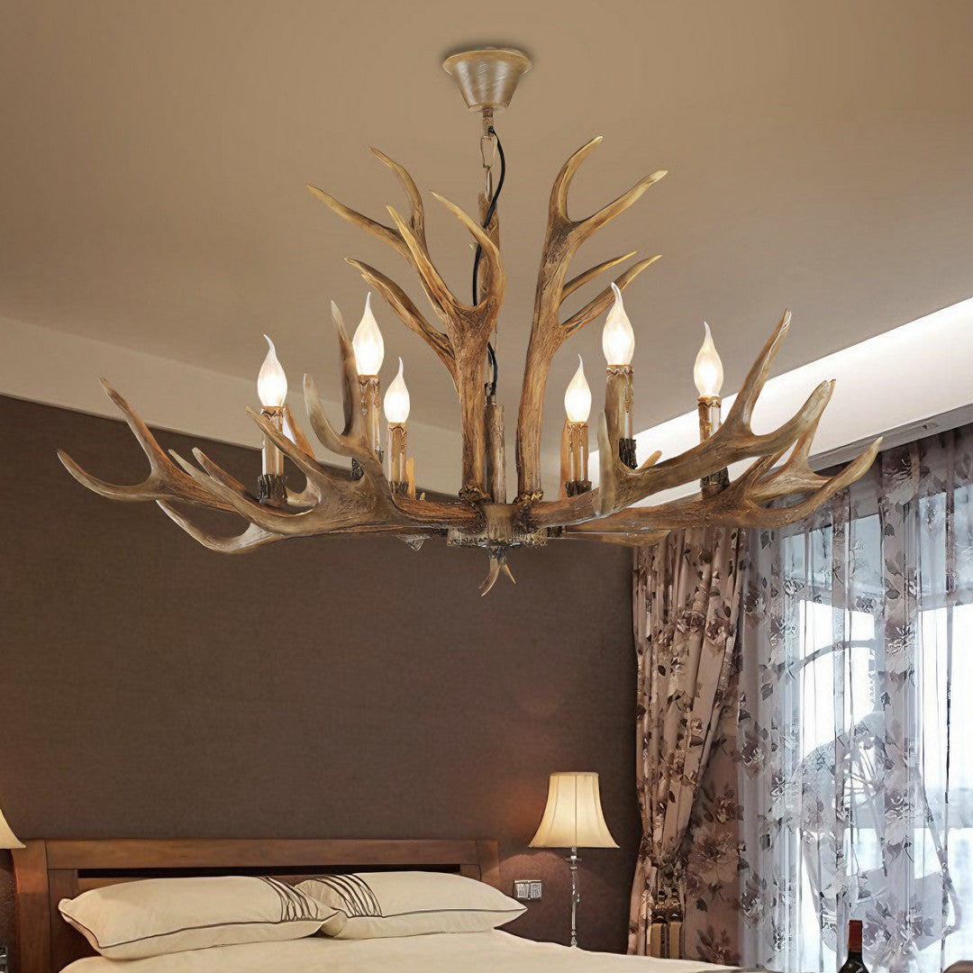 CERVANO – Lustre Bois de Cerf en Résine et Métal