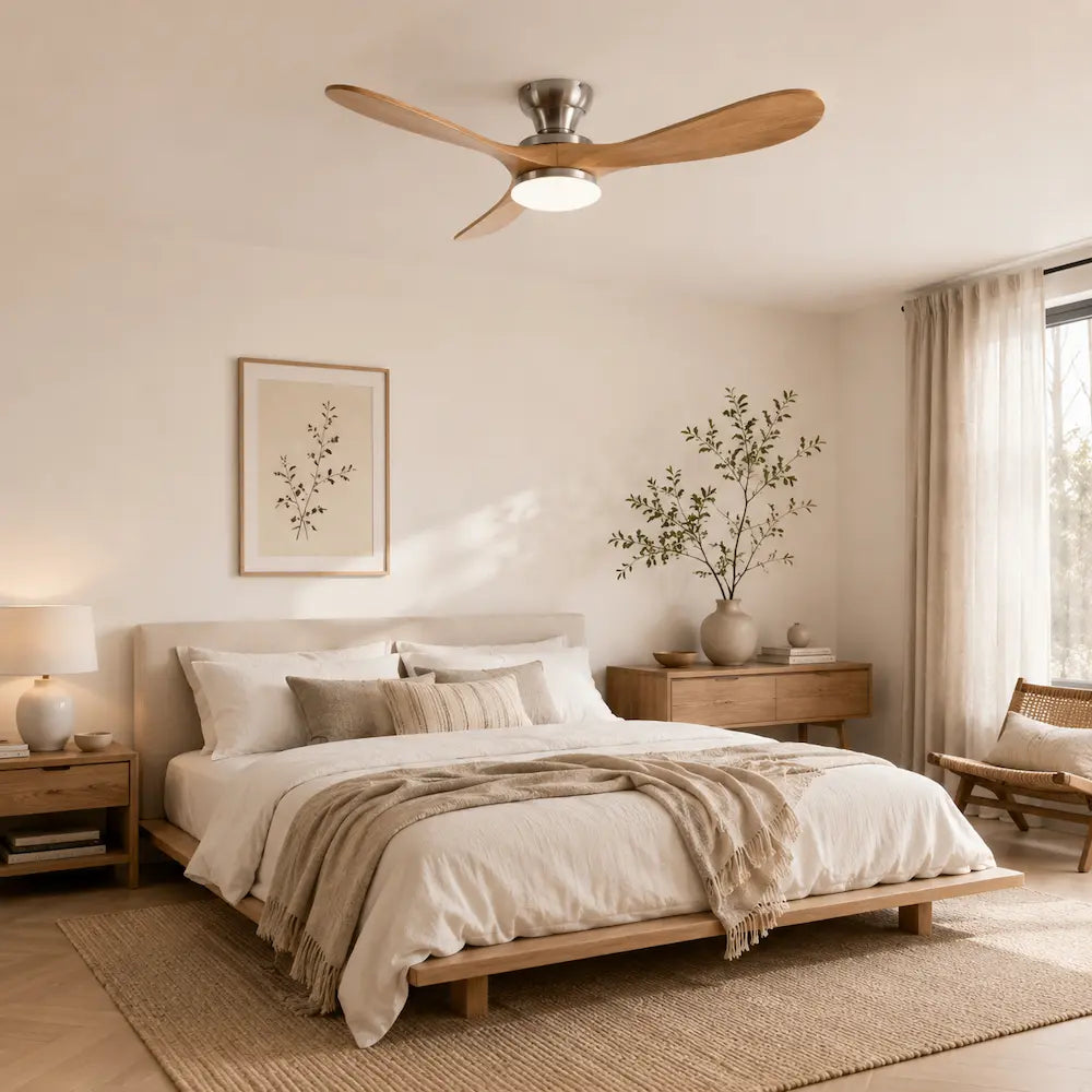 Plafonnier Ventilateur Silencieux Bois Naturel LED avec éclairage LED intégré