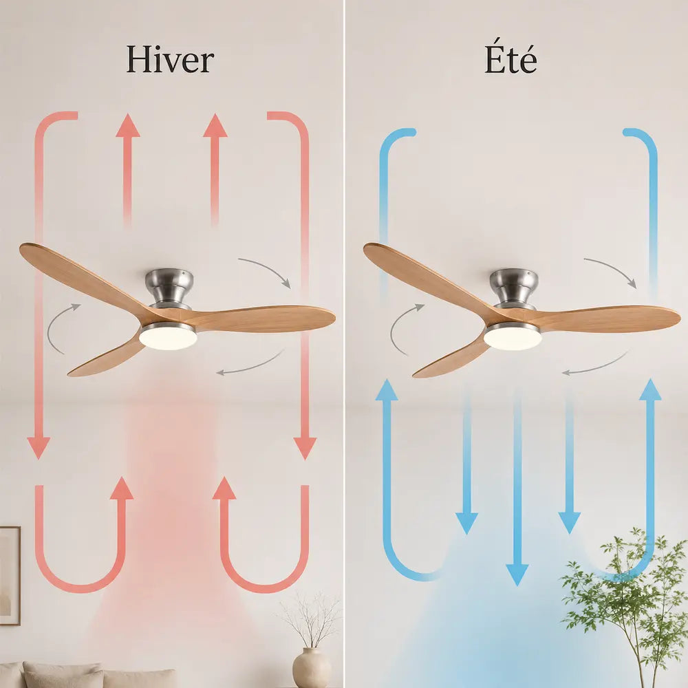 Plafonnier Ventilateur Silencieux Bois Naturel LED vu de face