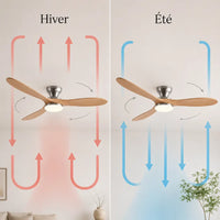 Plafonnier Ventilateur Silencieux Bois Naturel LED vu de face
