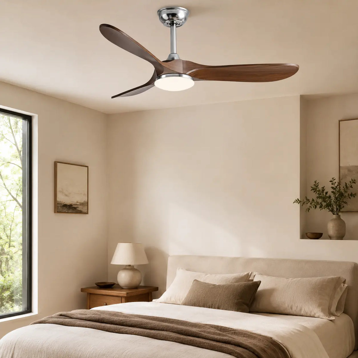 Plafonnier Ventilateur Silencieux Bois Foncé LED avec éclairage LED intégré