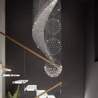 Lustre Spirale Pluie de Cristal Chrome - Escalier Entrée Hôtel pour Escalier et Entrée
