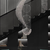 Lustre Spirale Pluie de Cristal Chrome - Escalier Entrée Hôtel pour Escalier et Entrée