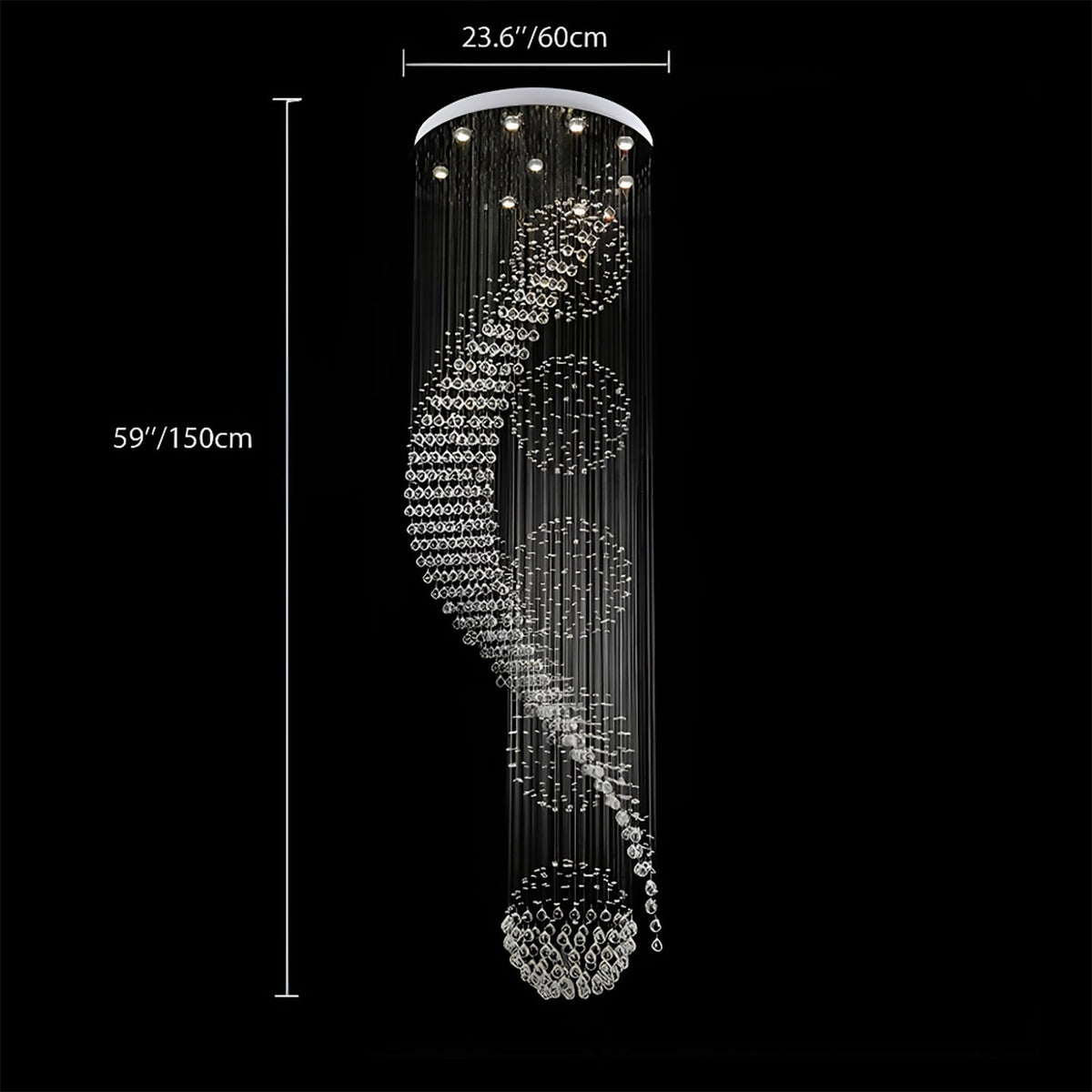Lustre Spirale Pluie de Cristal Chrome - Escalier Entrée Hôtel pour Escalier et Entrée