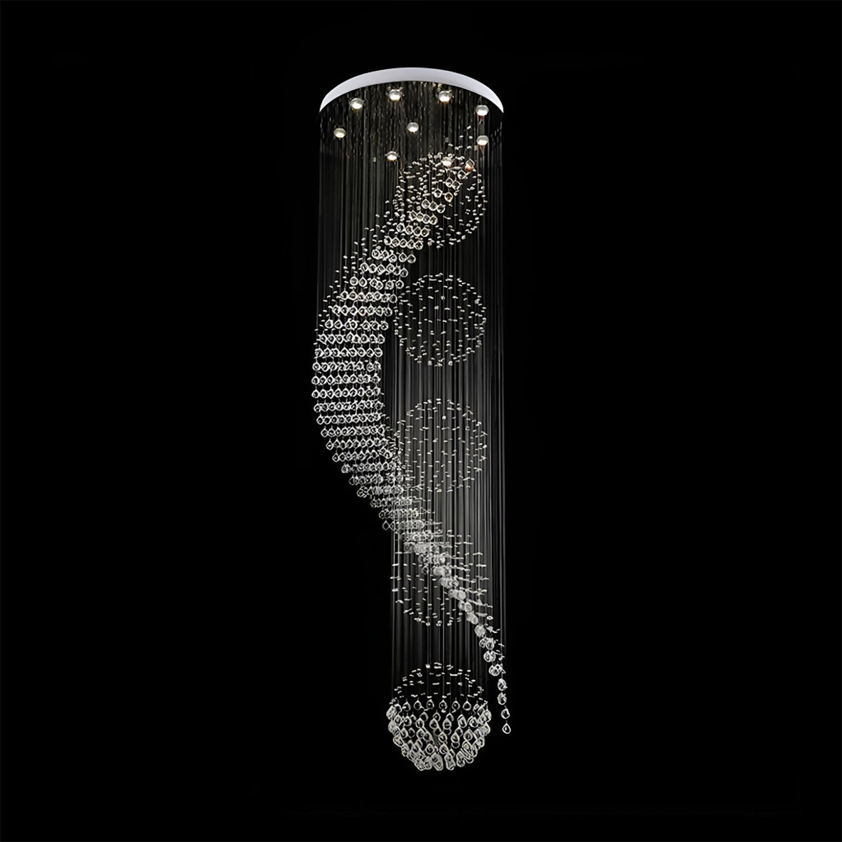 Lustre Spirale Pluie de Cristal Chrome - Escalier Entrée Hôtel pour Escalier et Entrée