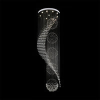 Lustre Spirale Pluie de Cristal Chrome - Escalier Entrée Hôtel pour Escalier et Entrée