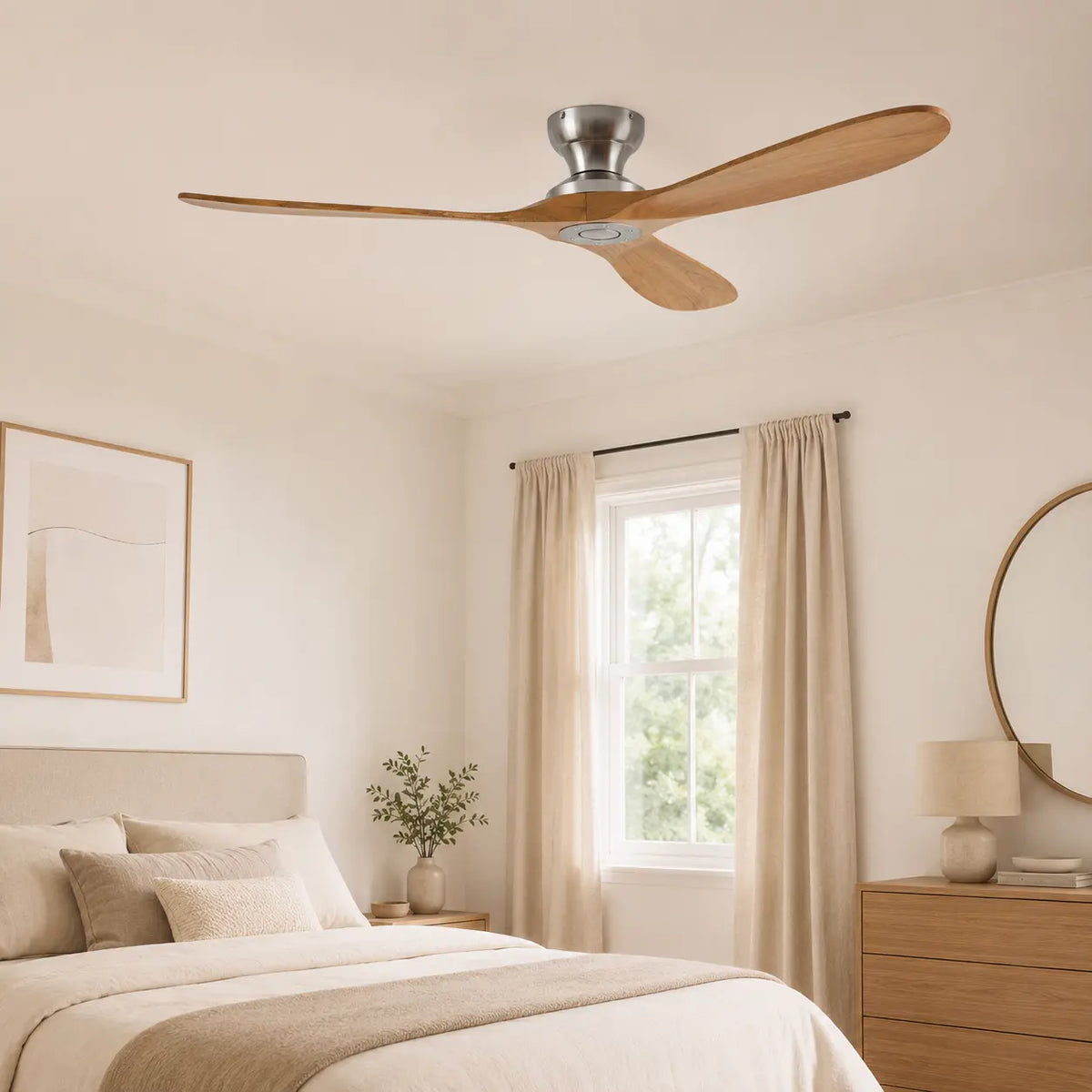 Plafonnier Ventilateur Silencieux Bois Naturel vu de face