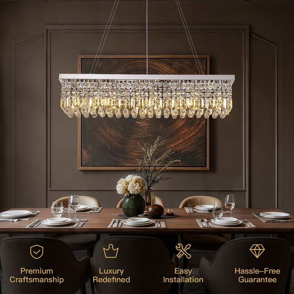 Lustre Rectangulaire Cristal Argenté vue d'ensemble