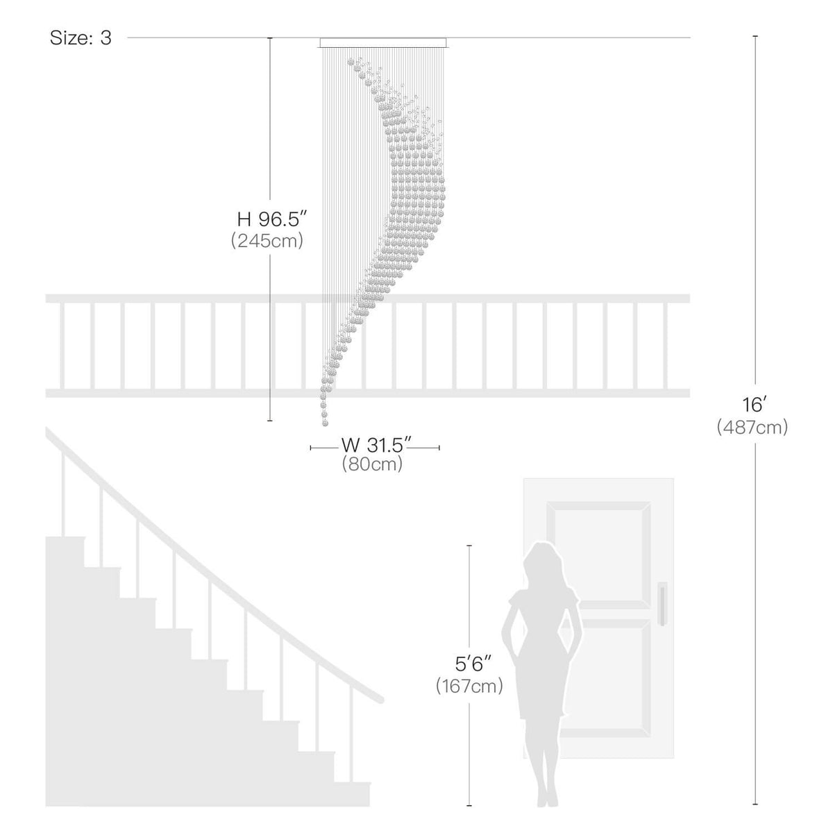 Lustre Spirale Cristal Forme Lune pour Escalier et Entrée